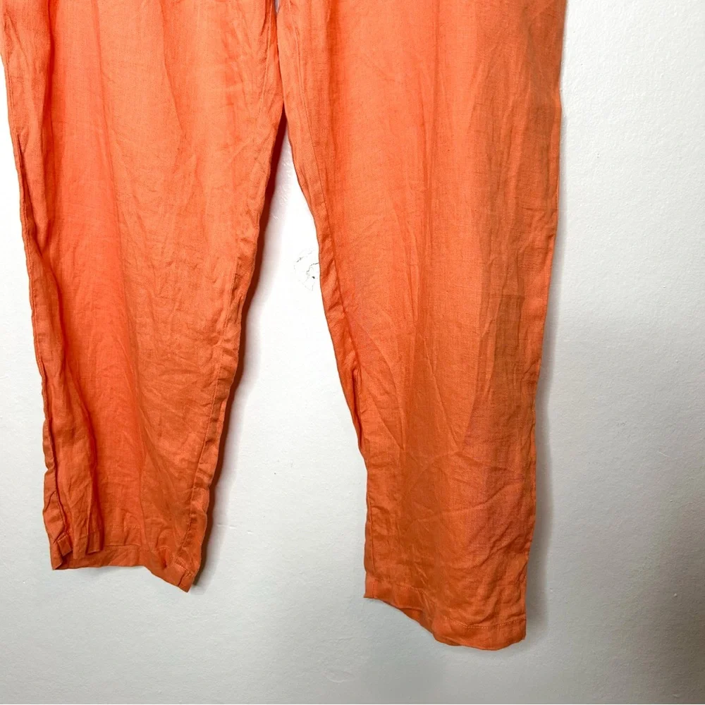 MNG Mango Vibrant Orange 100% Linen Casual Pull On Beach Pants‎ Plus Size XXL